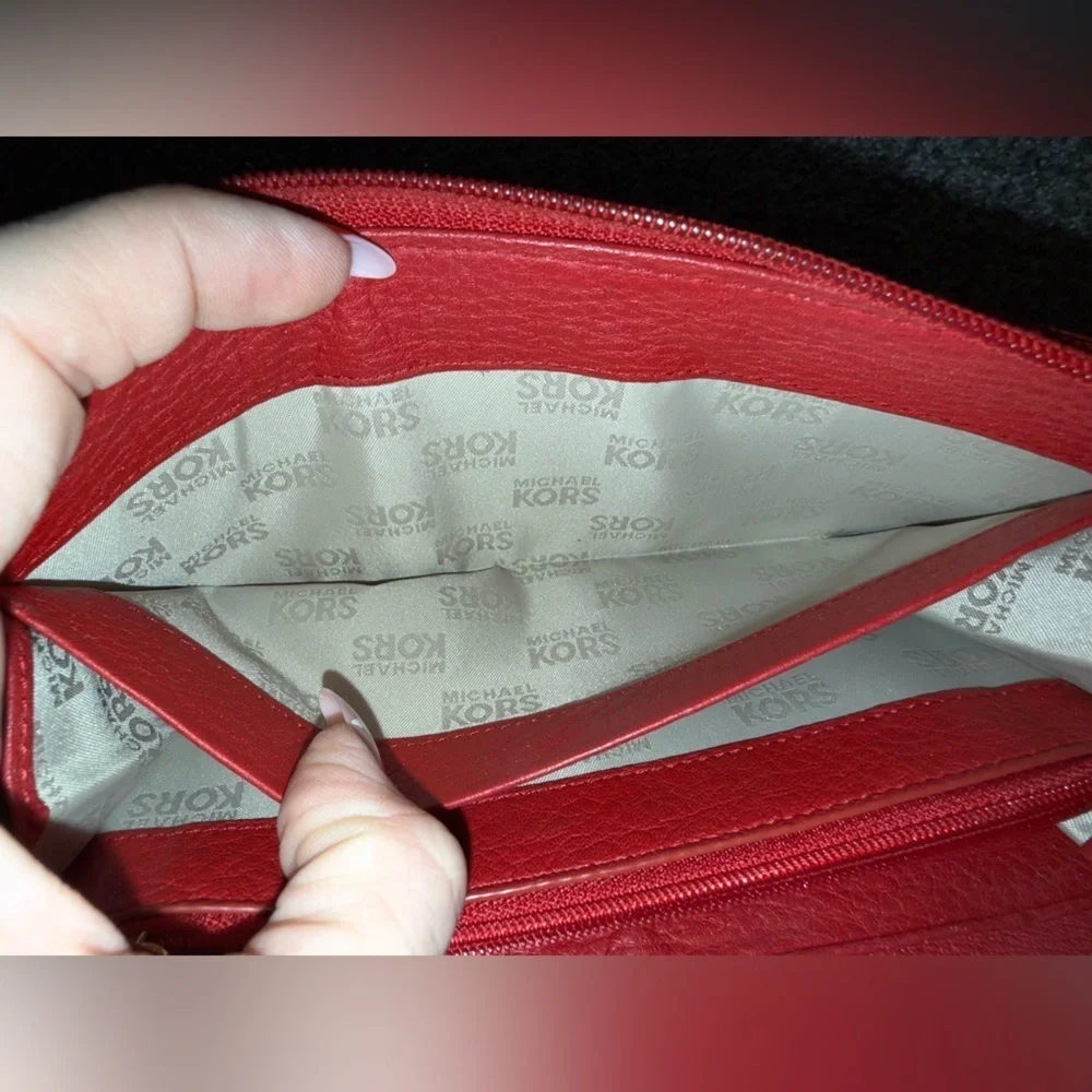 Michael Kors red leather zip around wallet